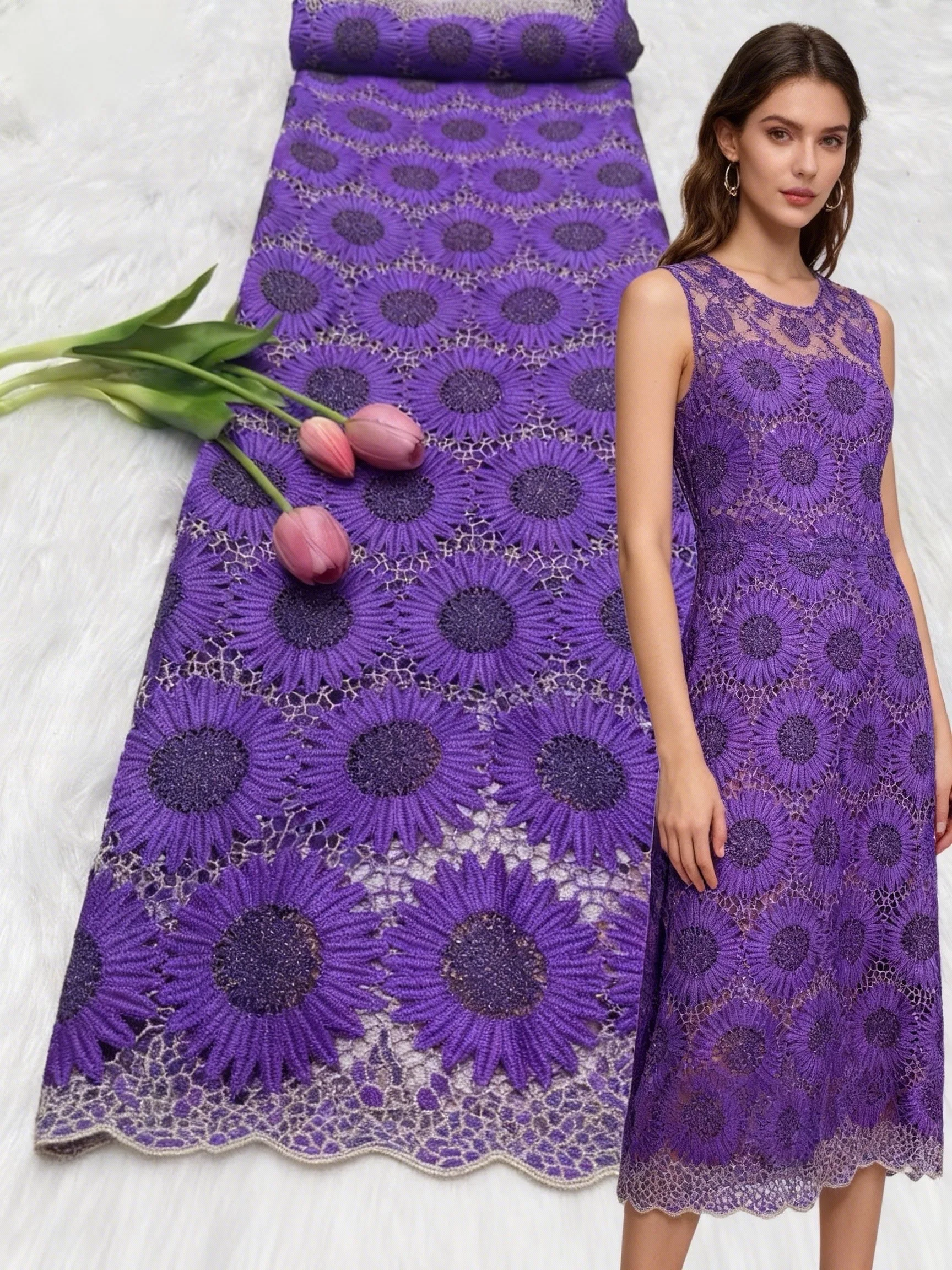 

Nigeria Guipure Cord Lace Fabric 2026 African Colorful Guipure Lace Latest Designs For Women's Christmas Party Dresses Sewing