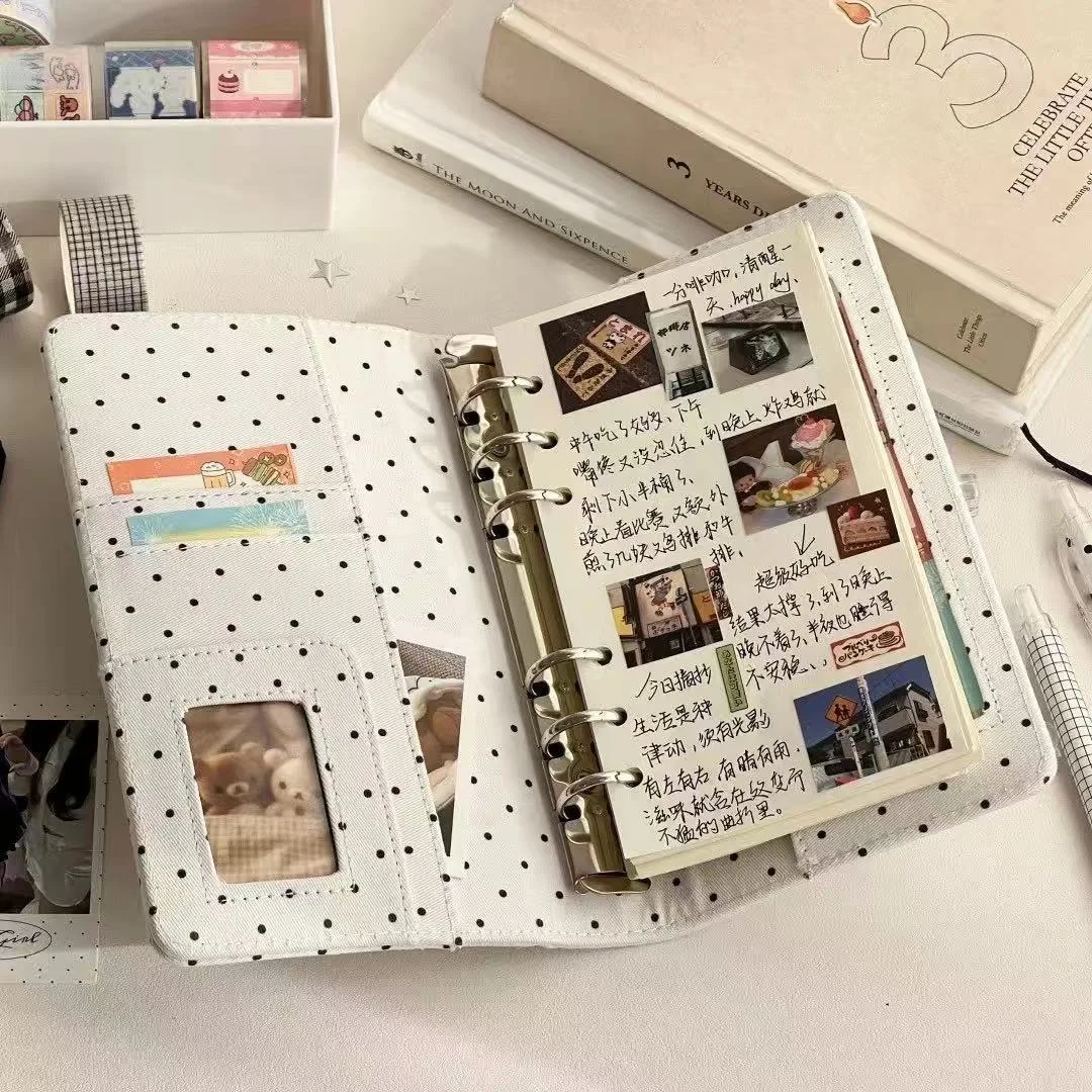 Ins Korean Polka Dot Denim A6 Loose-leaf Kawaii Hand Ledger Notebook Portable Diy Note Diary Book Student Commemorative Gift - view 2