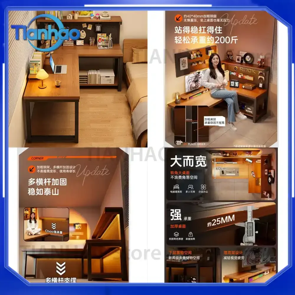 L Shaped Corner Desk with Pegboard Shelf for Home Office Study Room Bedroom Use Solid Wood Computer Desk for Students