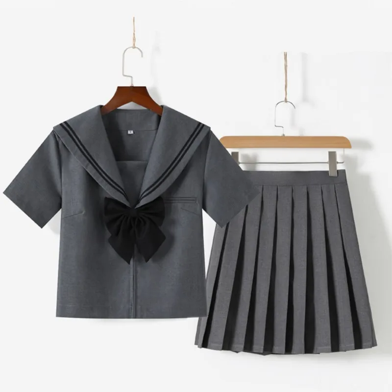 Jk Grey-traje de marinero de líneas de remolque para mujer, uniformes escolares japoneses básicos, Falda plisada, ropa de graduación, disfraces de Anime Fuku Cos