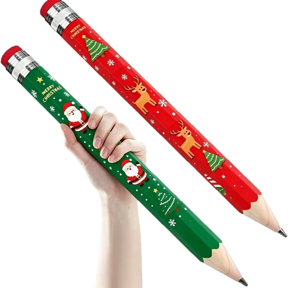 Wooden Giant Pencil 33cm Large Size Writable Christmas Giant Pencil Christmas Pattern