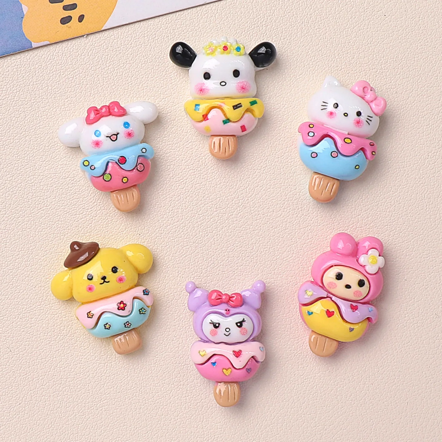 5pcs sanrio Cartoon bright ice cream animal resin flatback for craft supplies cabochons charms for scrampbooking embellishments