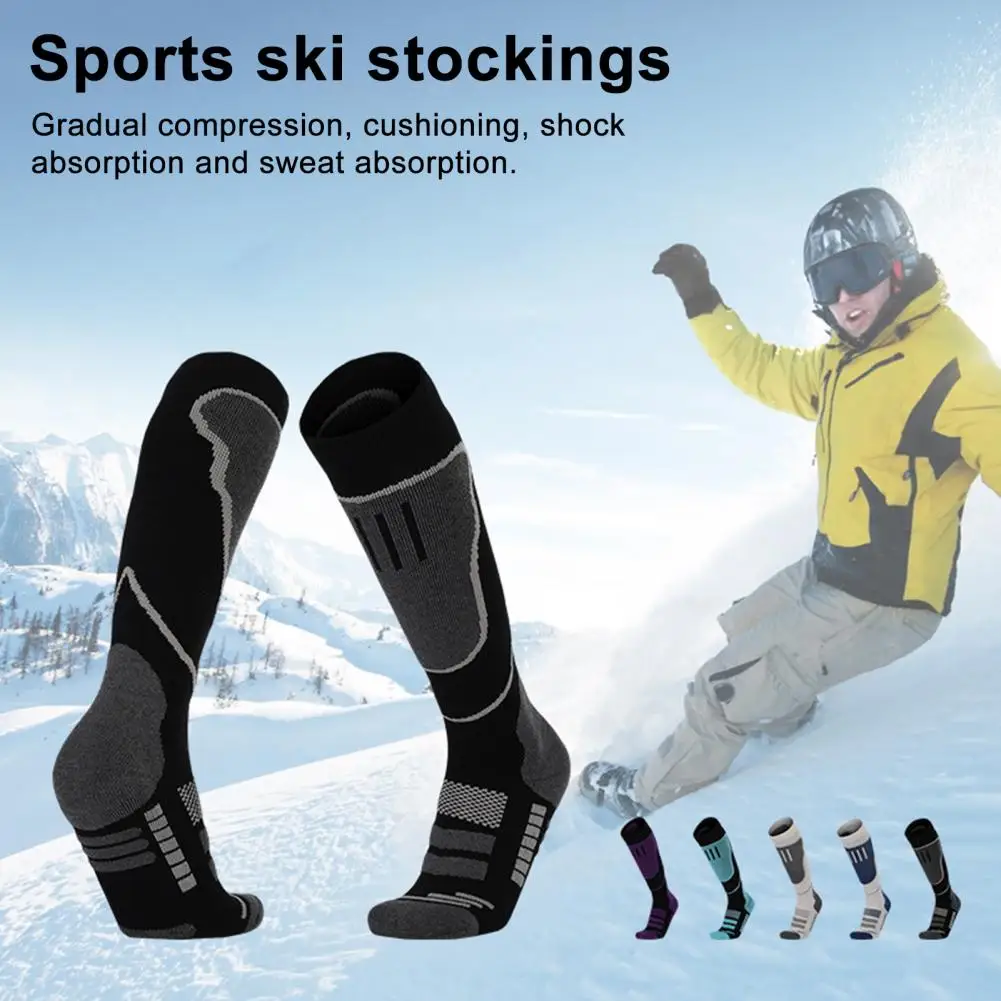 Cushioned Hiking Socks Thermal Knee High Ski Socks for Men Women Compression Athletic Winter Socks with Shock Absorption Warm
