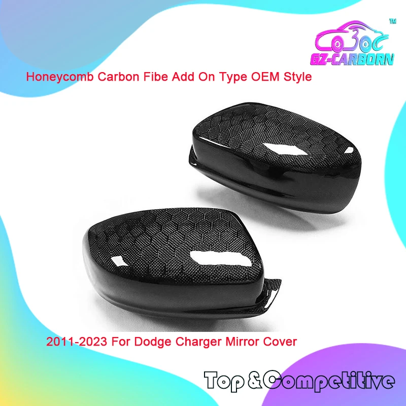 

Add On Style Honeycomb Carbon/Dry Real Carbon Fiber 2011-2023 For Dodge Charger Stick On Type Side Door Rearview Mirror Cover