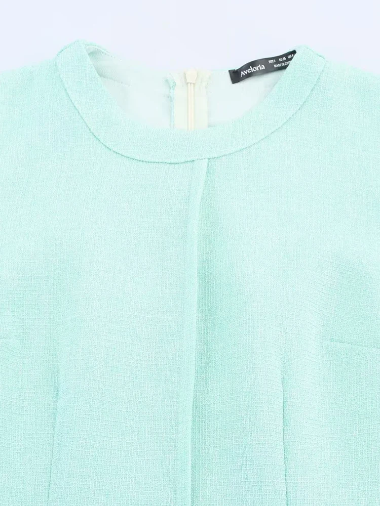 Neues Damen-Retro-Kleid mit Rundhalsausschnitt im europäischen und amerikanischen Stil, ärmellos, Temperament, schmale Passform, plissiertes Spleißen, grobes Spinnenkleid