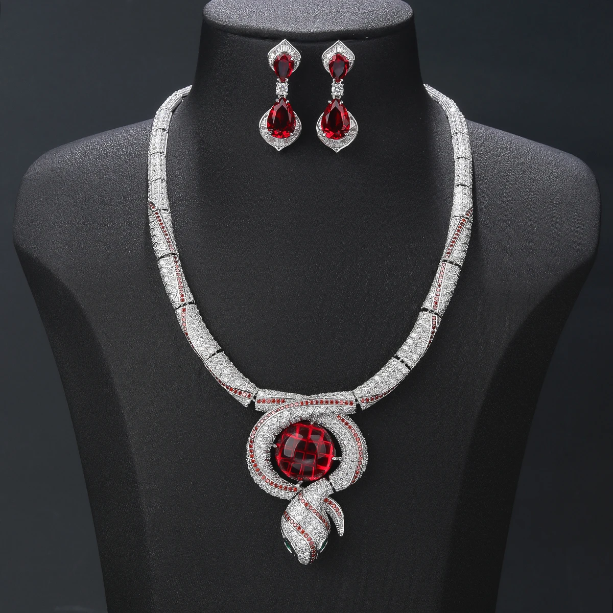 Luxury  Cubic Zirconia Animal Snake Necklace Earrings set Women Party Jewelry Costume Accessories CN11467