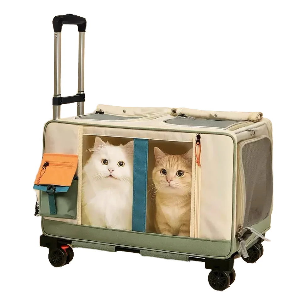 Elegant Large Pet Travel Carrier Animal Pattern Square Shape Durable Mesh Cloth Zipper Closure Factory-Separable Dog Cat Trolley