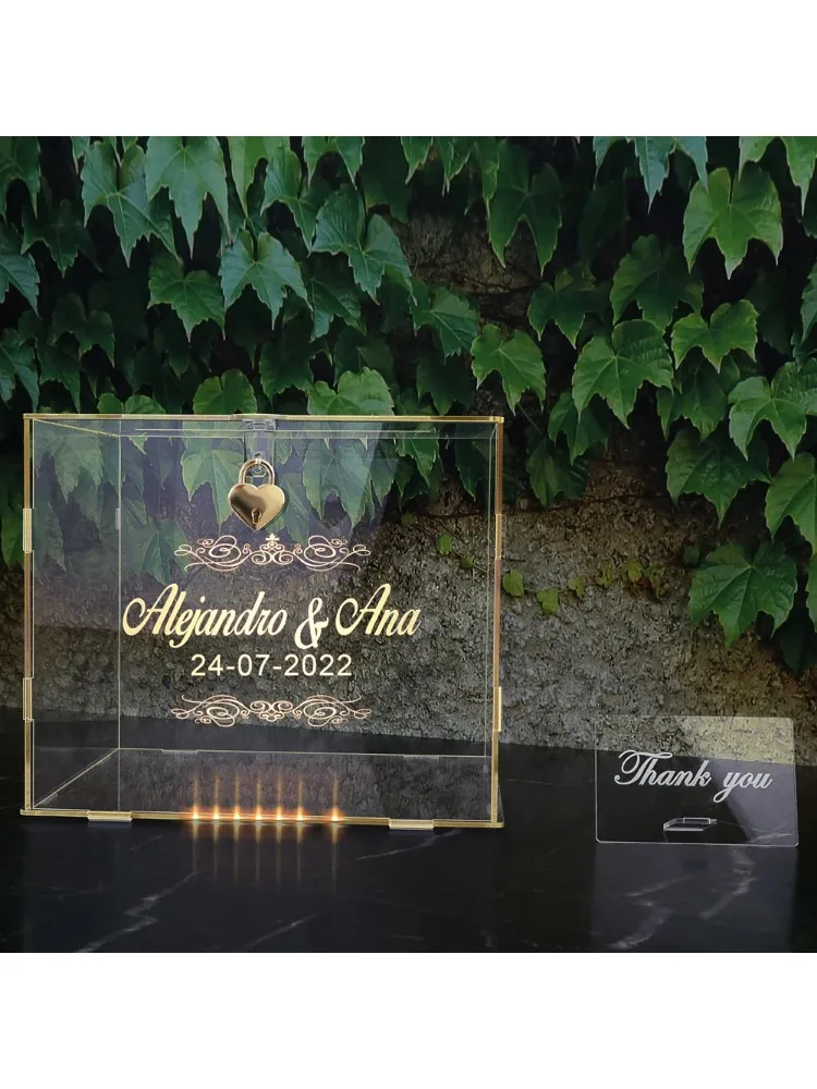 Boîte à cartes personnalisée pour mariage, boîte transparente en acrylique DIY avec cadenas pour réception de mariage, remise de diplôme, fête d'anniversaire, baby shower