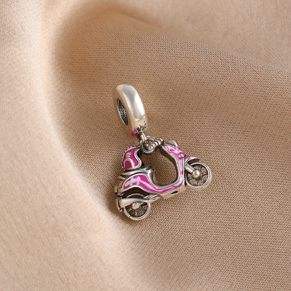 New S925 Silver Pink Motorcycle Water Cup Painting Plate Cake Rainbow Pendant,Suitable for Bracelet Necklace DIY Women's Jewelry - view 3