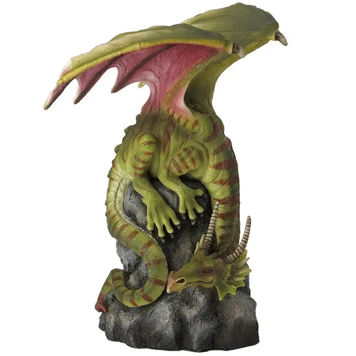 Lizard Dragon Resin Figurine Fantasy Reptilian Dragon Statue Cliff Rock Base Mythical Creature Desktop Ornament Home Room Decor