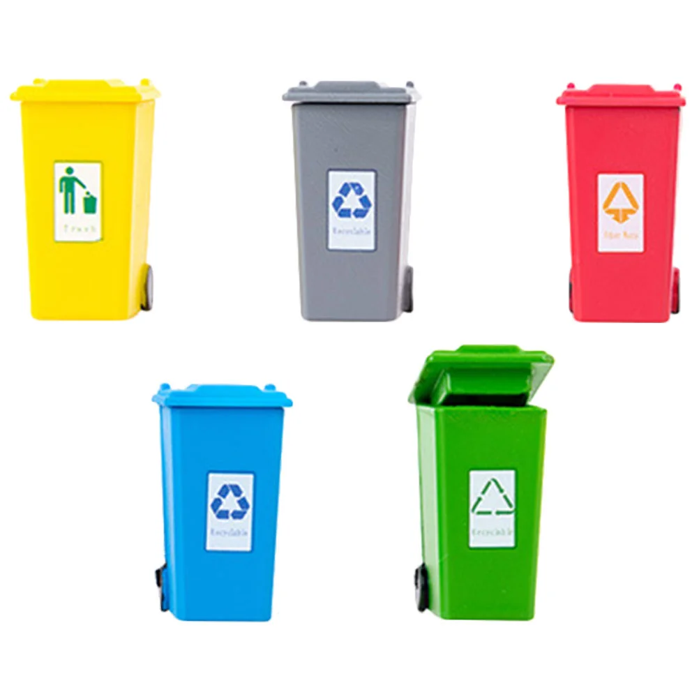 

5 Pcs Mini Trash Can House Ornament Small Model Car Sorting Garbage Abs Shape Decor Child Bin