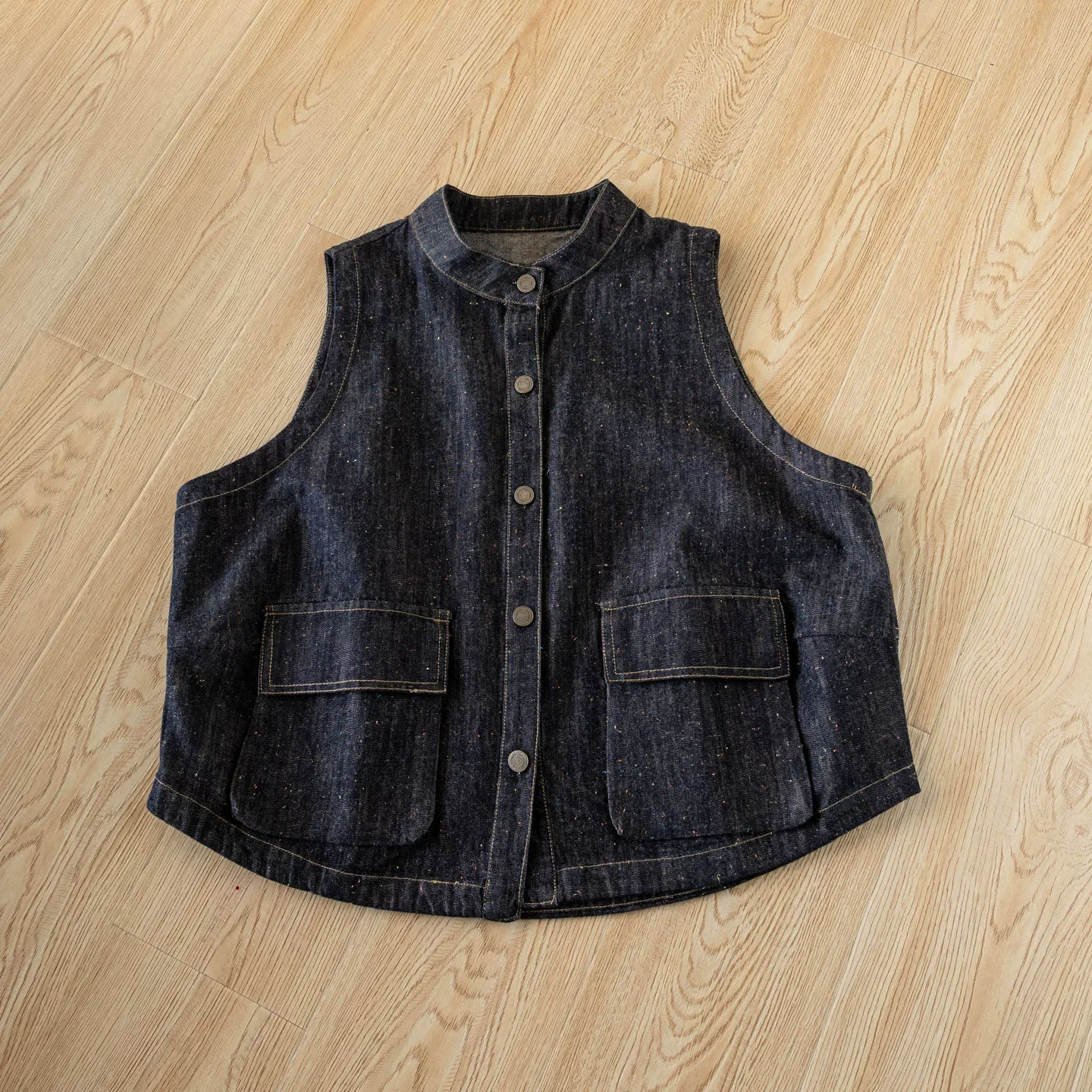 

Джинсовая жилетка в стиле Харадзюку для женщин, весна 2026, японский стиль, с воротником-стойкой, однотонная, без рукавов, верхняя одежда