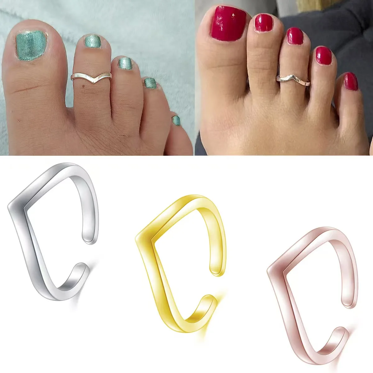 

1pc V-shaped star heart Stainless Steel Toe Ring Waterproof Hypoallergenic Opening Adjustable Foot Ring Summer Beach Women