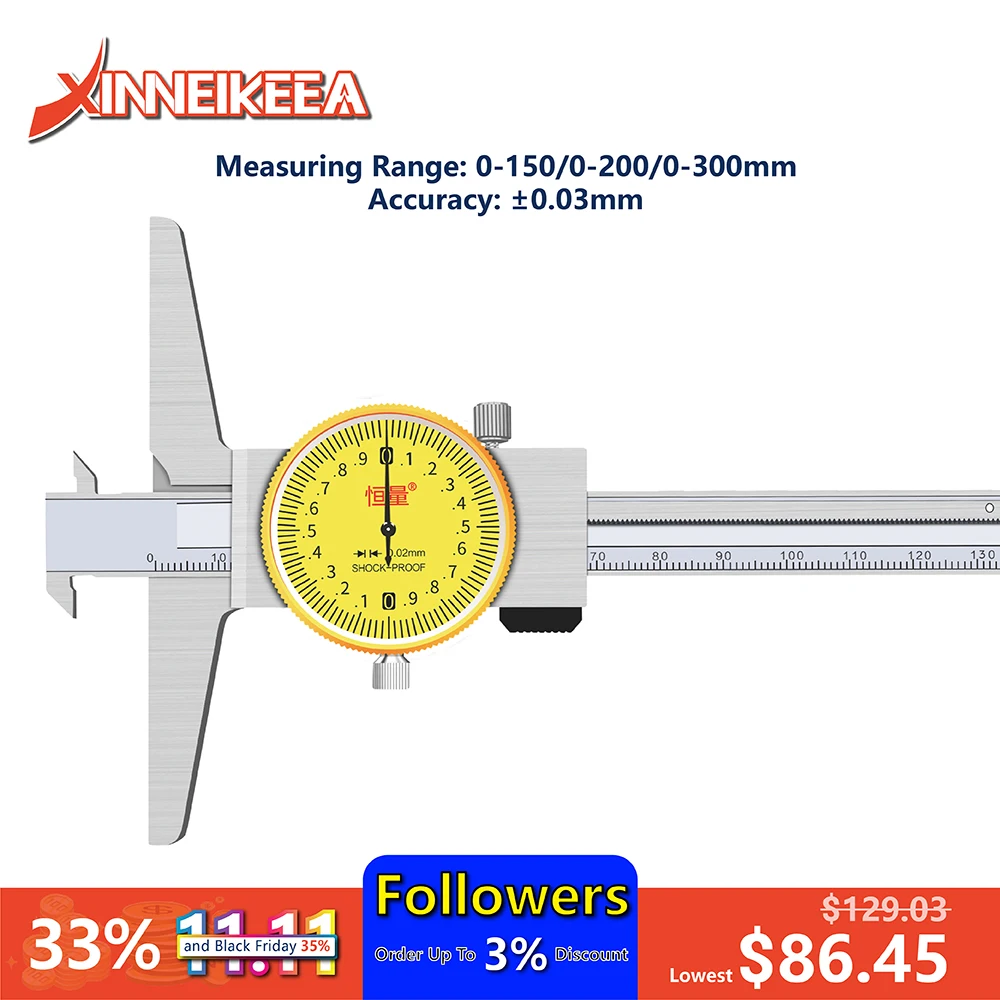 

Double Hook With Dial Depth Caliper Specification 0-150mm 0-200mm 0-300mm High Precision Hole Depth Step Measurement Caliper