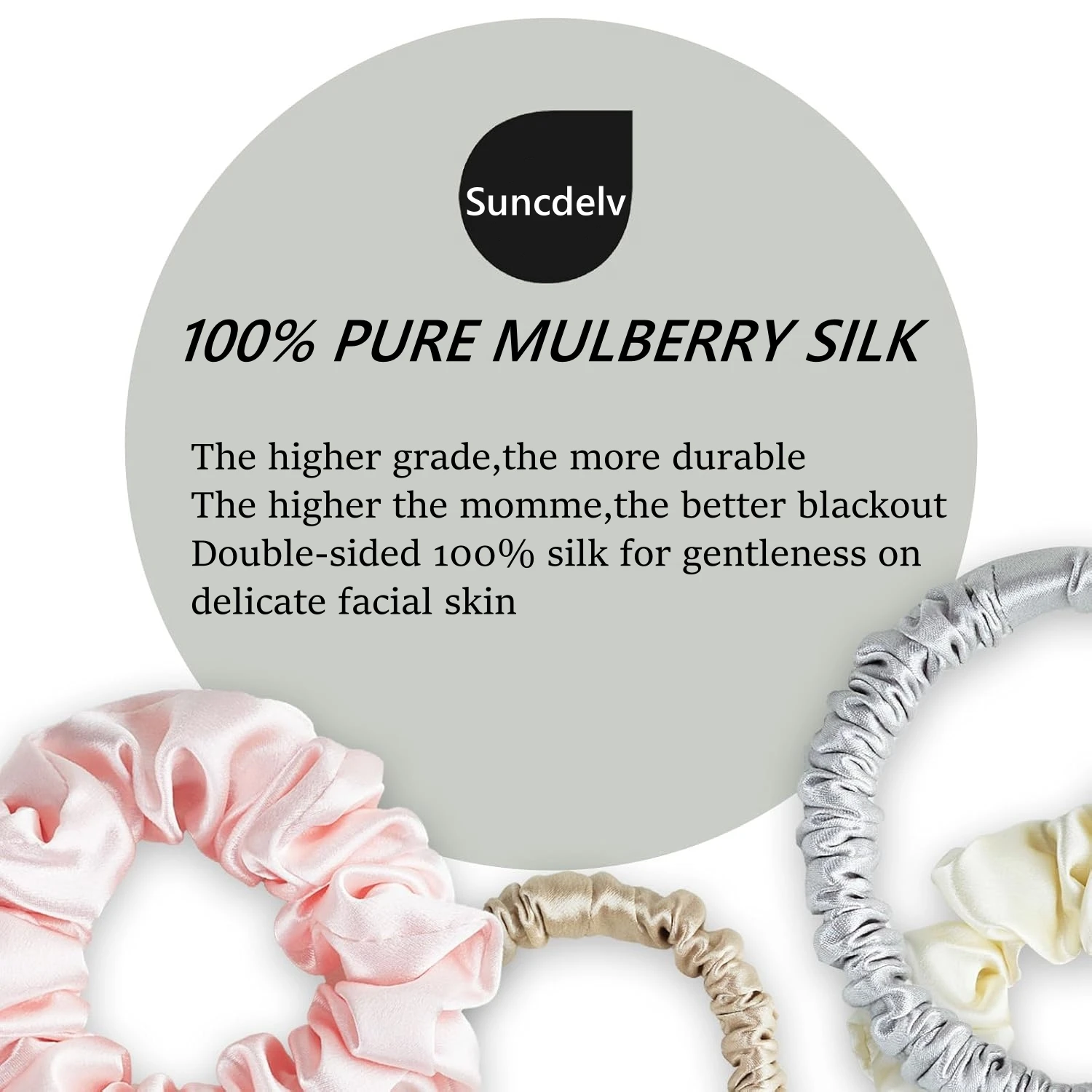 [22 Momme] 3 قطع من ربطات الشعر المطبوعة بالحرير التوت النقي بنسبة 100%، صديقة للبشرة ومرونة متينة، مناسبة لجميع أنواع الشعر.