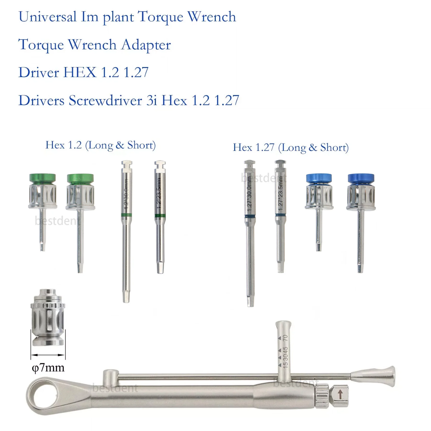 Dental Implant Hex1.2 1.27 Screwdriver Dental Manual Torque Wrench Adapter Compatible Zimmer