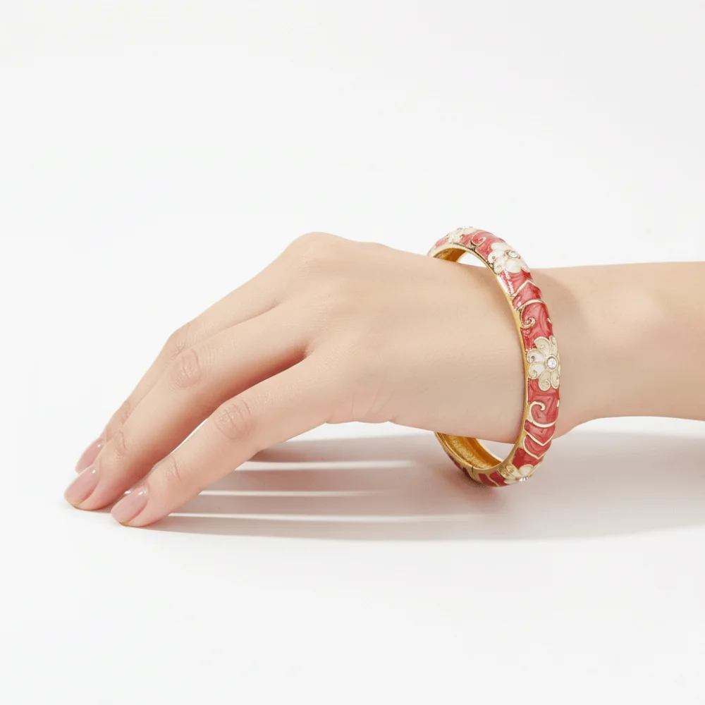 Enamel Vintage Cloisonne Bangle Traditional Big Floral Chinese Flower Bangle Ethnic Chinese Women's Hand Bracelet Jewelry Gifts