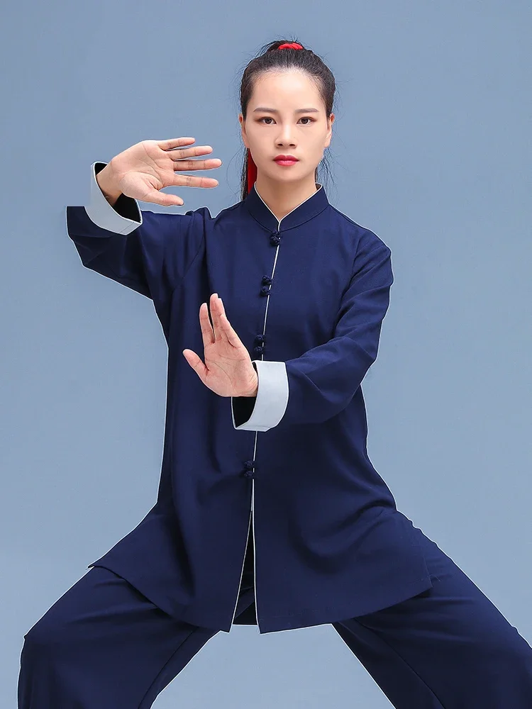 Linen Blend Kung Fu Tai Chi Clothing Martial Arts Clothes Taijiquan Wushu Uniform Chinese Style Blue 2022 New Style Handmade