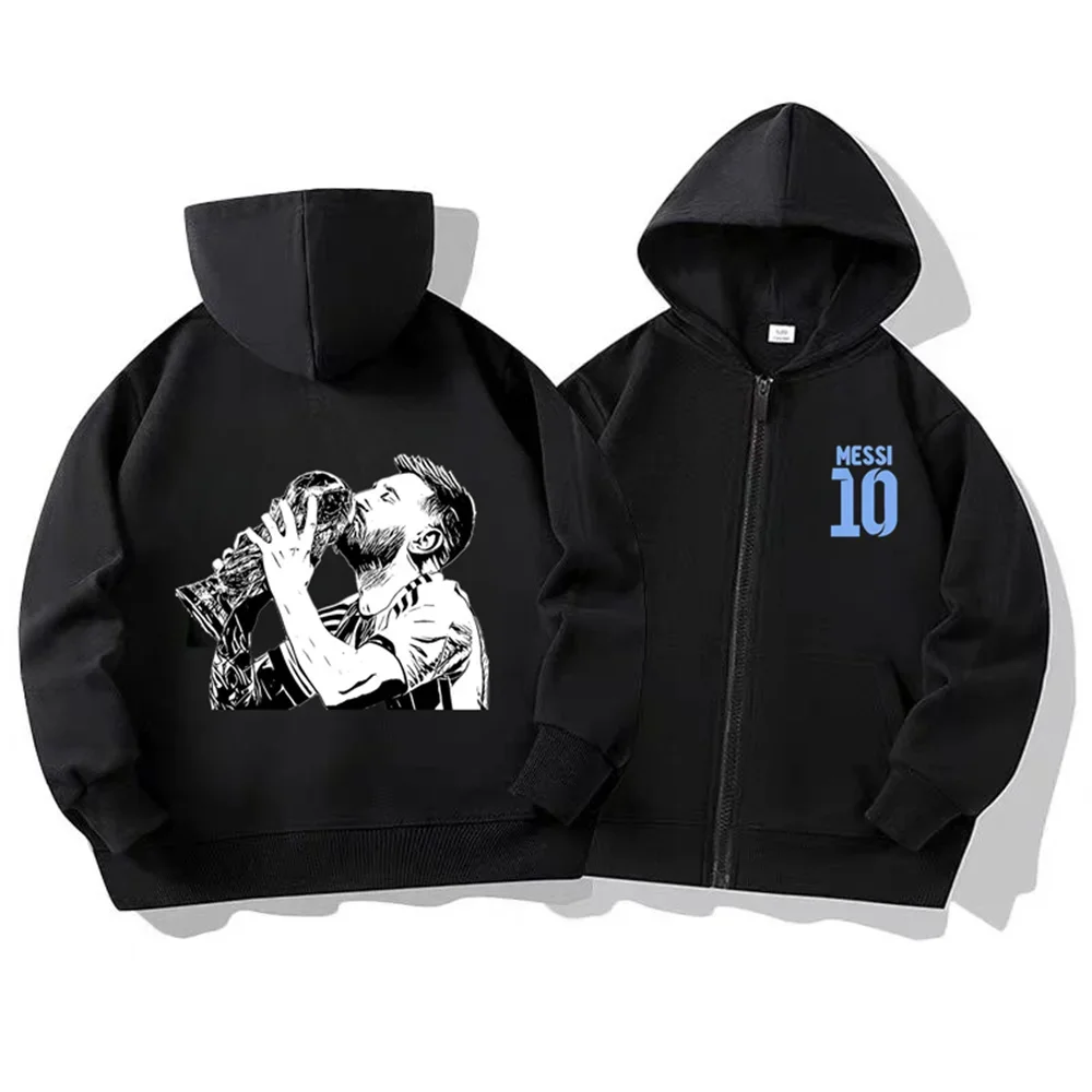 

New Children's Sports Hoodie Spring and Autumn Velvet Children's Clothing Casual Black Tops for Boys and Girls Messi Printed