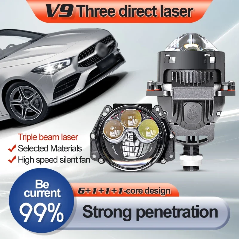 wholesale quality three laser headlights 65W high power  bi led projector lens car light 3 inch h4  lamp h11 h7 bulbs for car