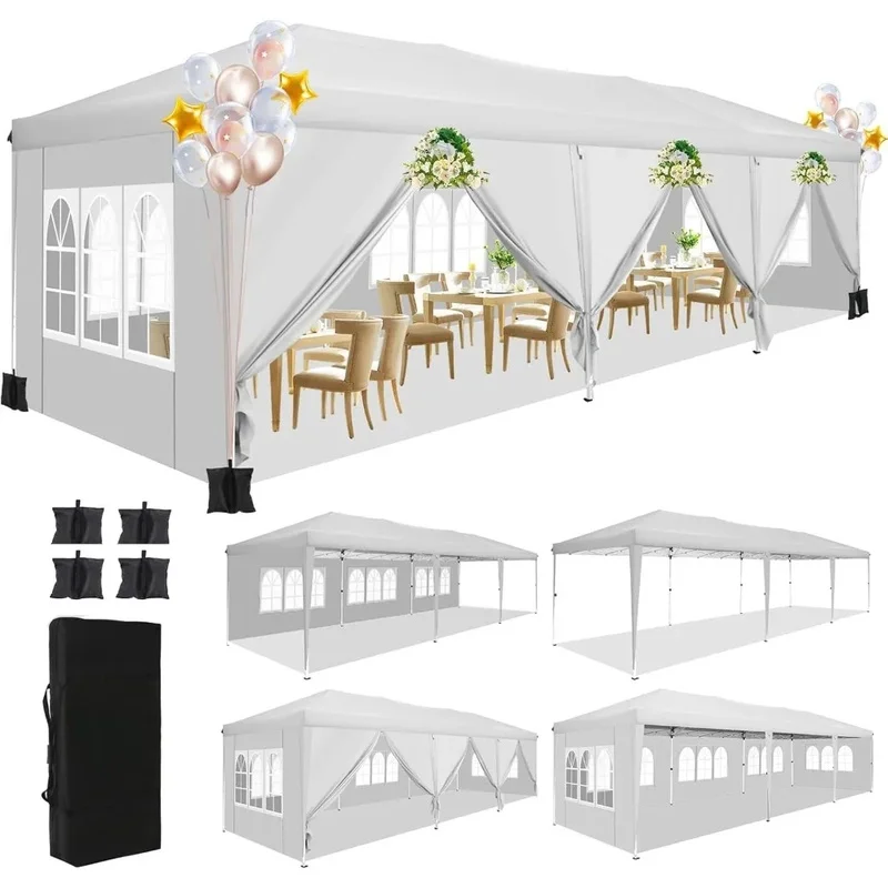 

Waterproof 10x30 Pop Up Canopy Tent with 8 Sidewalls for Parties and Camping Outdoor Events