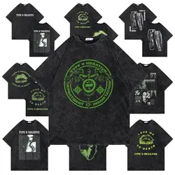 Washed Vintage Type O Negative Merch T-shirt Male Rock Casual Oversized Short Sleeve T Shirt Men Women Metal Gothic Punk Tshirt