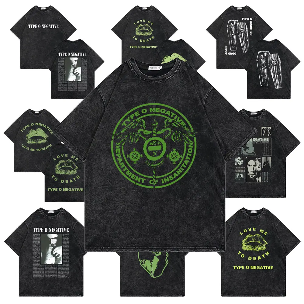 Washed Vintage Type O Negative Merch T-shirt Male Rock Casual Oversized Short Sleeve T Shirt Men Women Metal Gothic Punk Tshirt