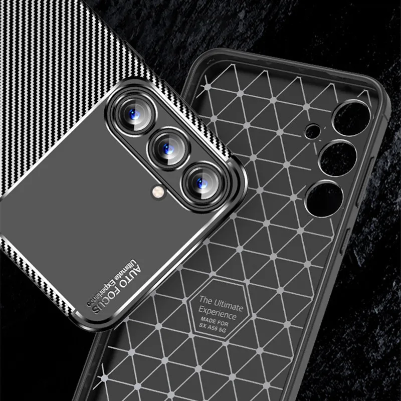 Чехол для Samsung Galaxy A55 Samsung A14 A24 A34 A54 A05s A05 A35 A55 5G, противоударный, матовый, из углеродного волокна, мягкий силиконовый бампер