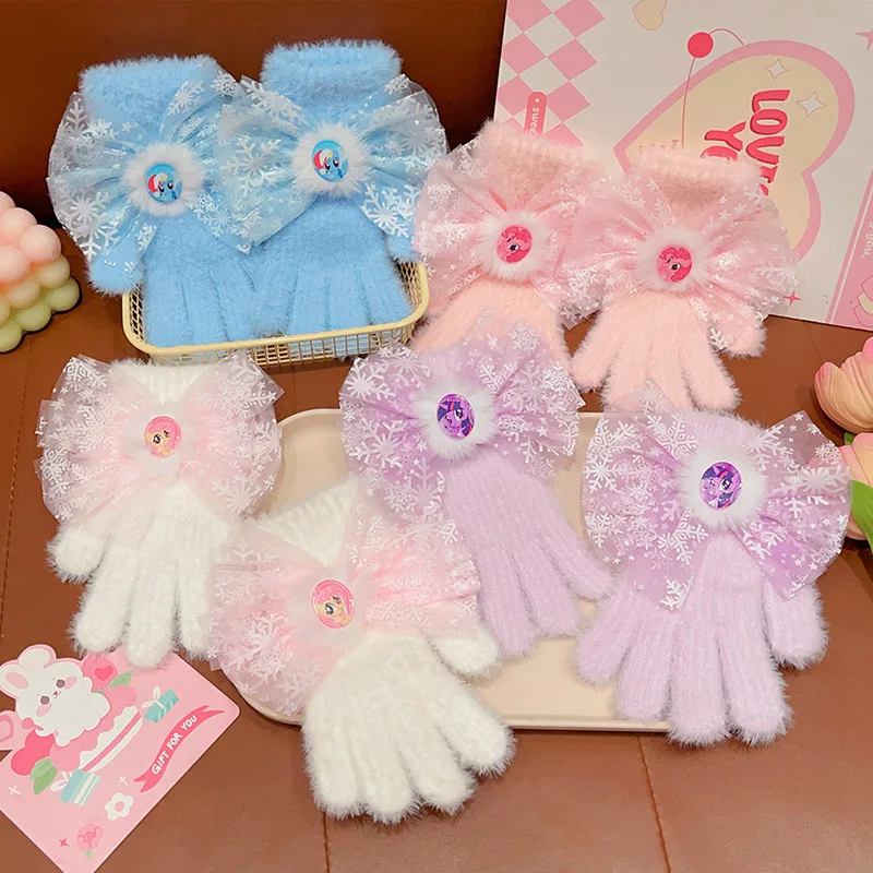 Miniso リトルポニー漫画本物の子供用ニット手袋かわいい甘い弓男の子と女の子秋と冬ぬいぐるみ暖かい