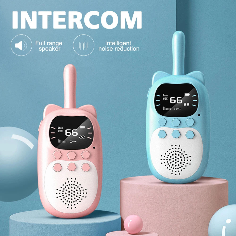 Walkie Talkie anak-anak portabel, 2 buah Radio dua arah 3km transreceiver Interphone untuk mainan anak-anak hadiah ulang tahun anak laki-laki perempuan