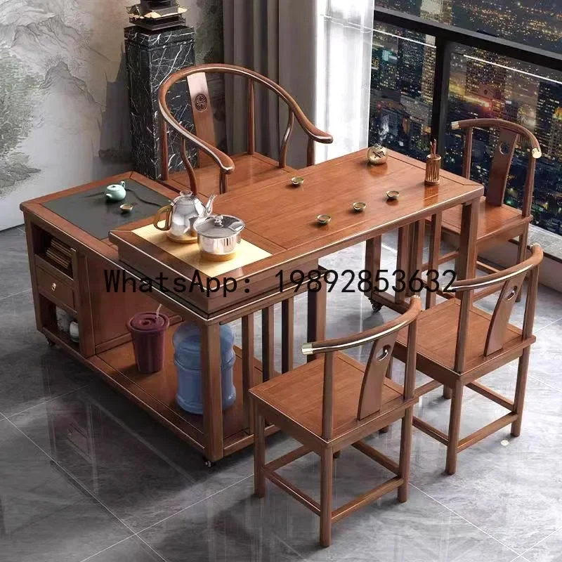 

H5.15 table and chair set - rotating, mobile, foldable, suitable for office, balcony, living room - solid wood small tea table