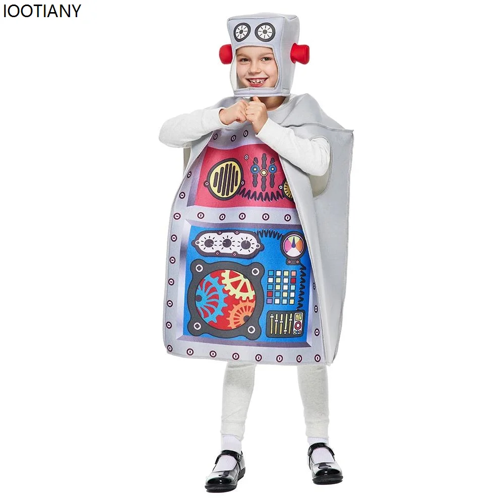 CosplayNew الاطفال لطيف روبوت تأثيري حلي للجنسين حللا مع قبعة الطفل هالوين الزي حفلة عيد ميلاد كرنفال عرض مسرحي D