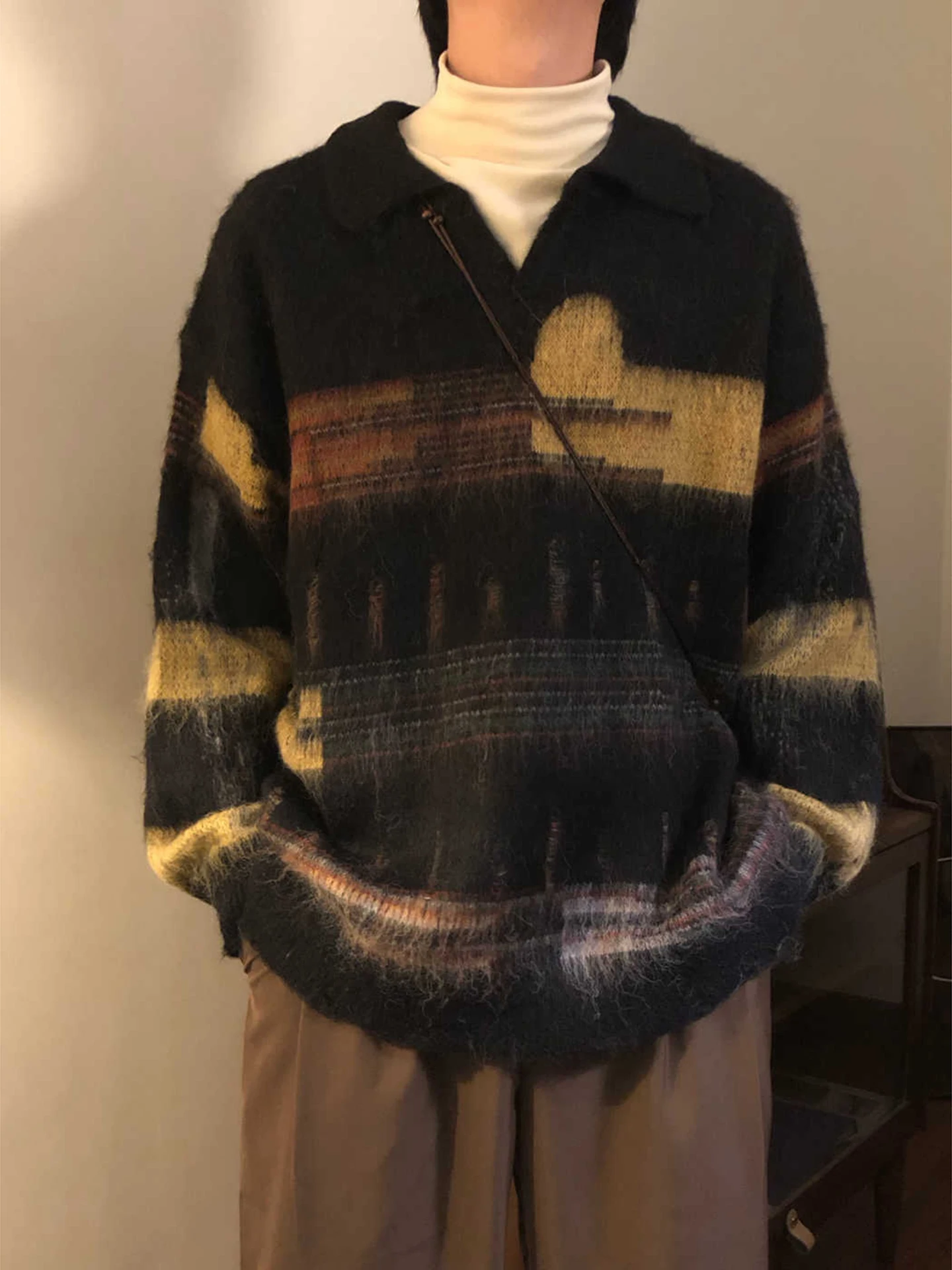 

Зимний трикотаж в американском стиле в стиле ретро, повседневный свитер в полоску, мужской длинный свек с капюшоном, теплая дышащая модная уличная одежда