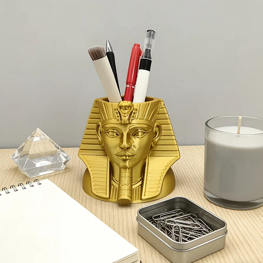 3D Printed Egyptian Pen Holder Pencil Organizer racks Golden Craft Desktop Storage Ornament Exquisite Office Study Decor Gift