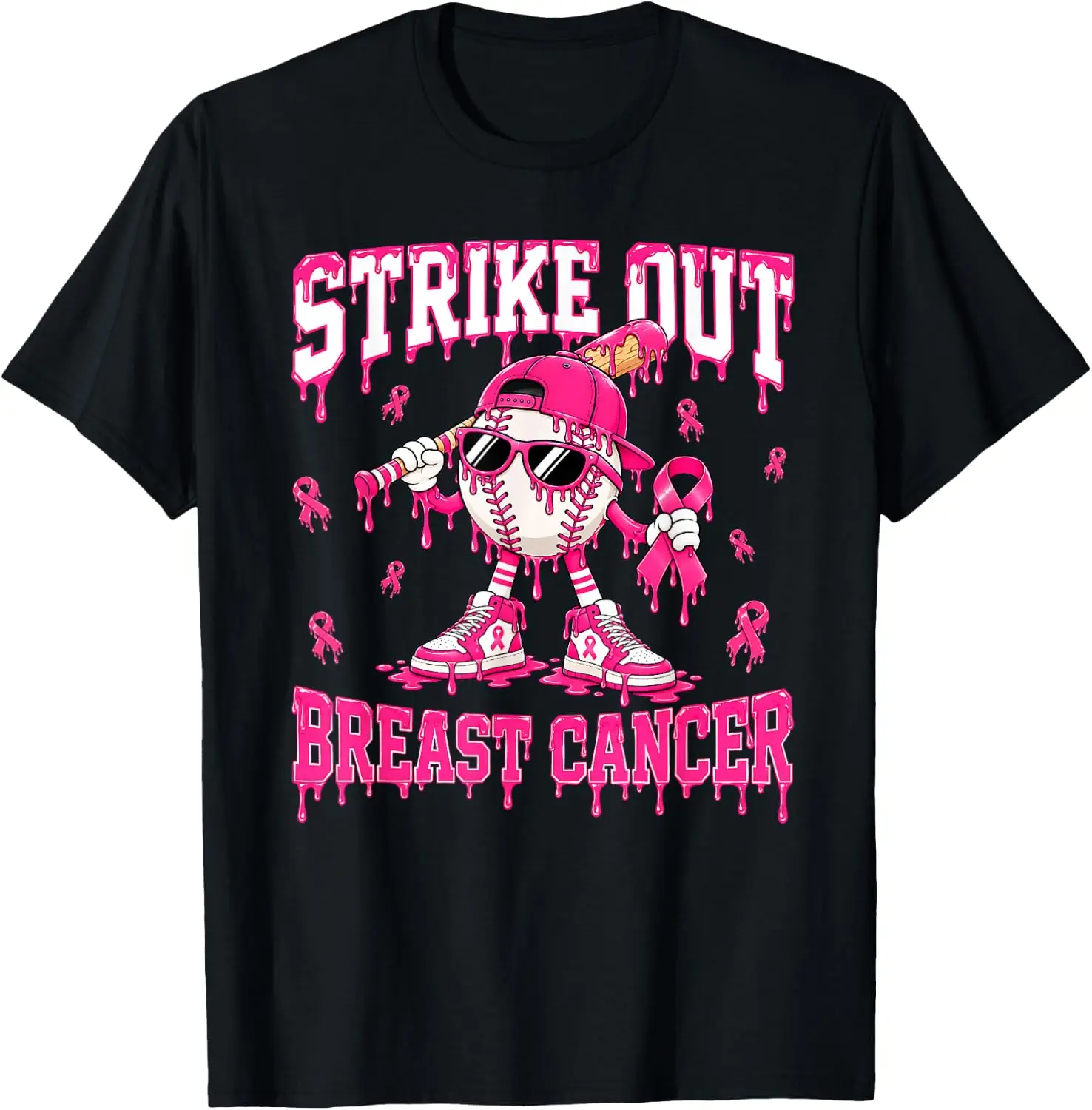 Baseball Drip Toddler Boy Strike Out Breast Cancer Awareness T-Shirt Premium heavyweight pure cotton—stylish, versatile, and unisex; a perfect Christmas gift suitable for year-round wear.