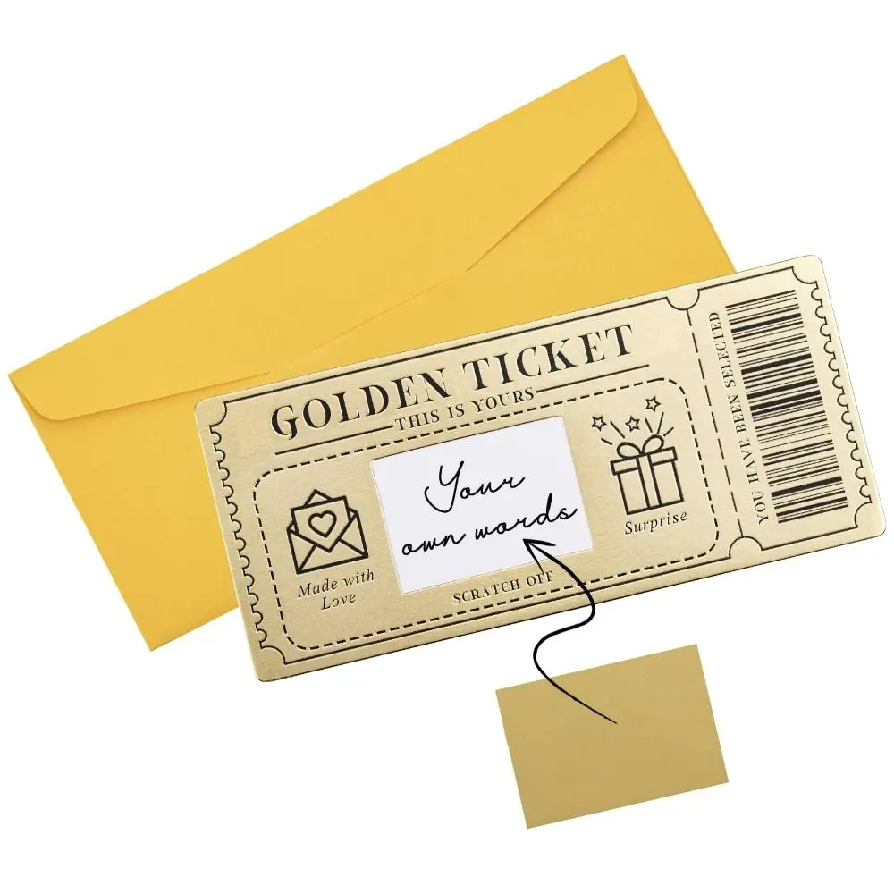 Scratch Off Ticket Golden Ticket Scratch-off Card Surprise Raffle Gift Concert Ticket Party Favor with Envelope Cinema Voucher