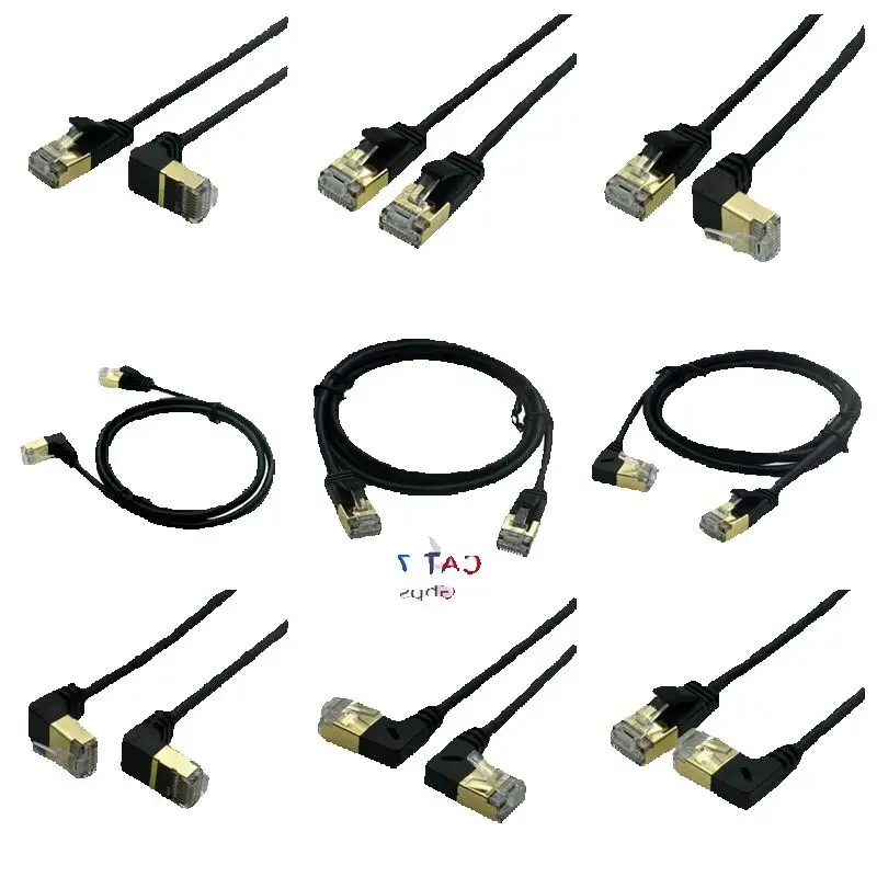 High-Speed Cat7 90 Degree RJ45 Ethernet Cable 10GB Network Patch Cord STP for PC Router Laptop 0.25m-3m LAN Internet Cable