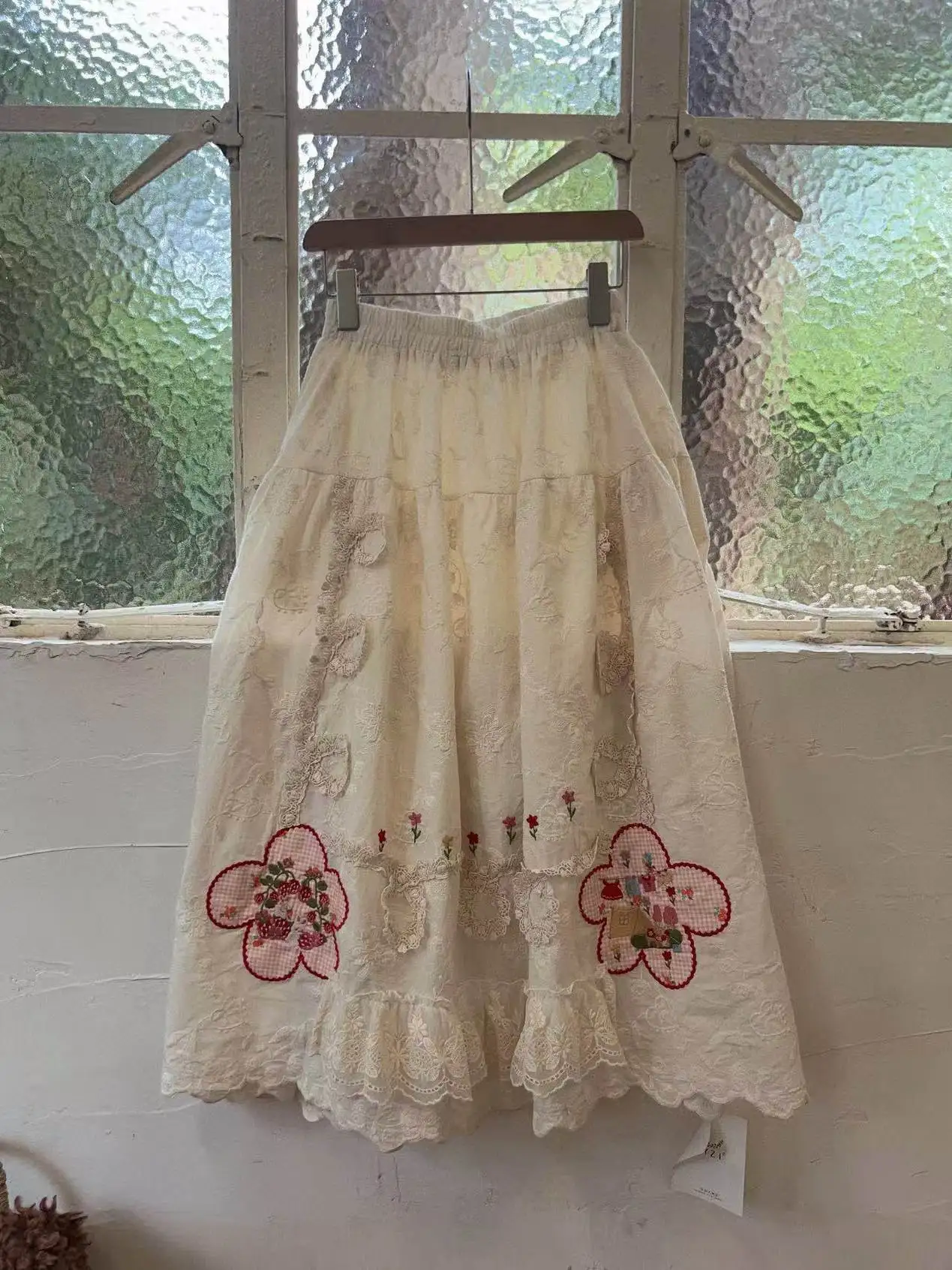 

TIYIHAILEY Cotton Lace Long Mid-Calf Skirts Elastic Waist A Line Spring and Summer Ladies Embroidery New Fashion 2025