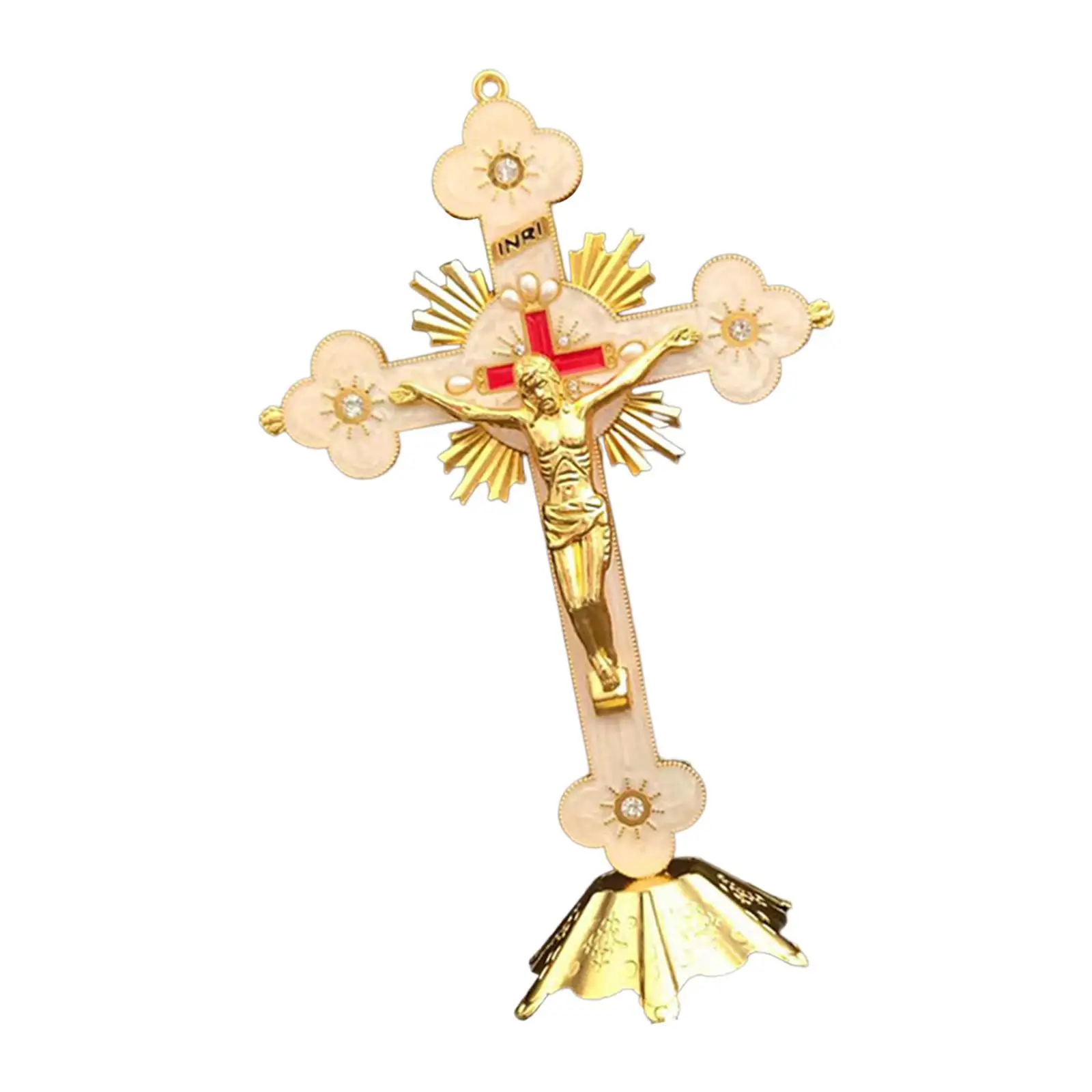 Standing Crucifix Collectible Figurine Jesus Cross Table Ornament Metal Sculpture for Living Room