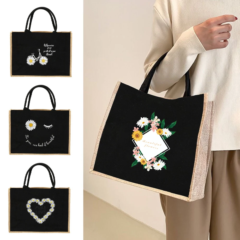 

Shoulder Bag Women's Tote Bags Large Capacity Shopping Bag Fashion Lightweight Handbag Portable Daisy Pattern Travel Storage Bag