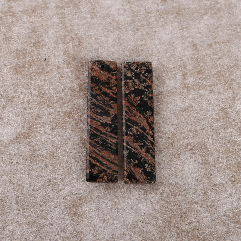 B&F Asymmetrical Pattern Rectangular Snowflake Obsidian Natural Stone Earrings Handcrafted Jewelry 40x1x4mm 6.2g