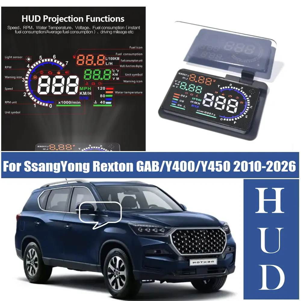 Car HUD Head Up Display LED Windshield Projection For SMM SsangYong Rexton GAB 2010-2017 Y400/Y450 2018-2026