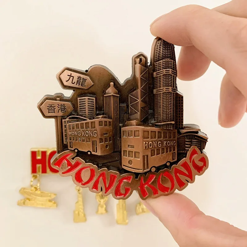 Hongkong Chinese 3D Fridge Magnets Ornament Metal Refrigerator Magnets Sticker Tourism Souvenirs Collection Gift Home Decoration