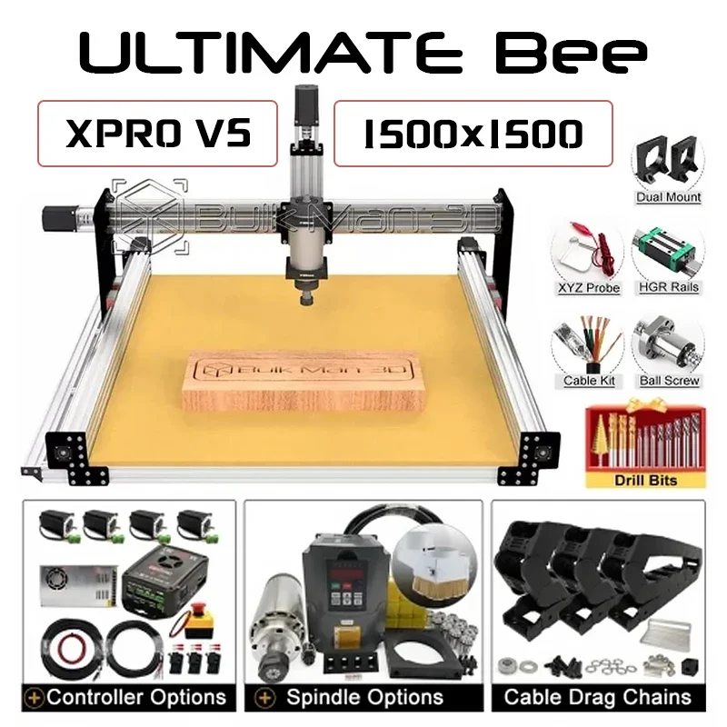 

20%OFF BulkMan 3D Silver 1500x1500 ULTIMATE Bee CNC Machine Complete Full Kit with xPRO V5 GRBL Control System CNC Wood Router