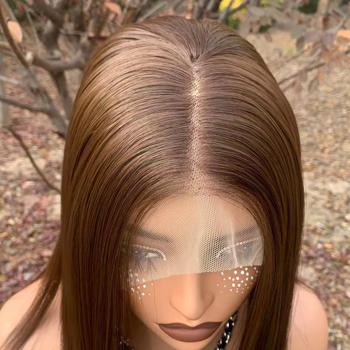 5x5 Brown Straight Hair Silk Base Glueless Jewish Human Hair with BabyHair HD Lace European Preplucked view 3