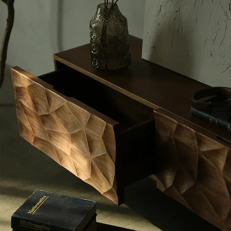 Mueble de TV de Madera Estilo Rústico Moderno de Mediados de Siglo, Mesa Baja para Sala de Estar