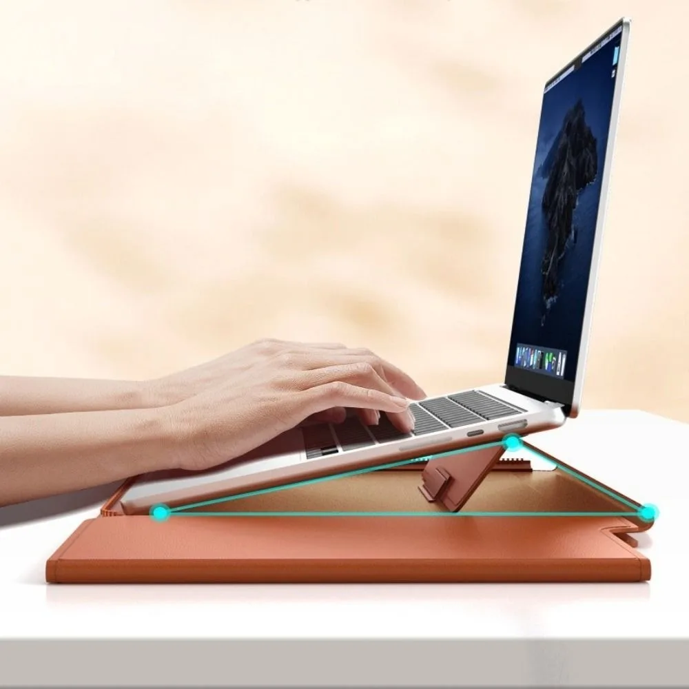 

13-14/15-16 Inch Laptop Sleeve Holder with Stand Multifunction Carrying Pouch Leather Automatic Closing for Macbook Air