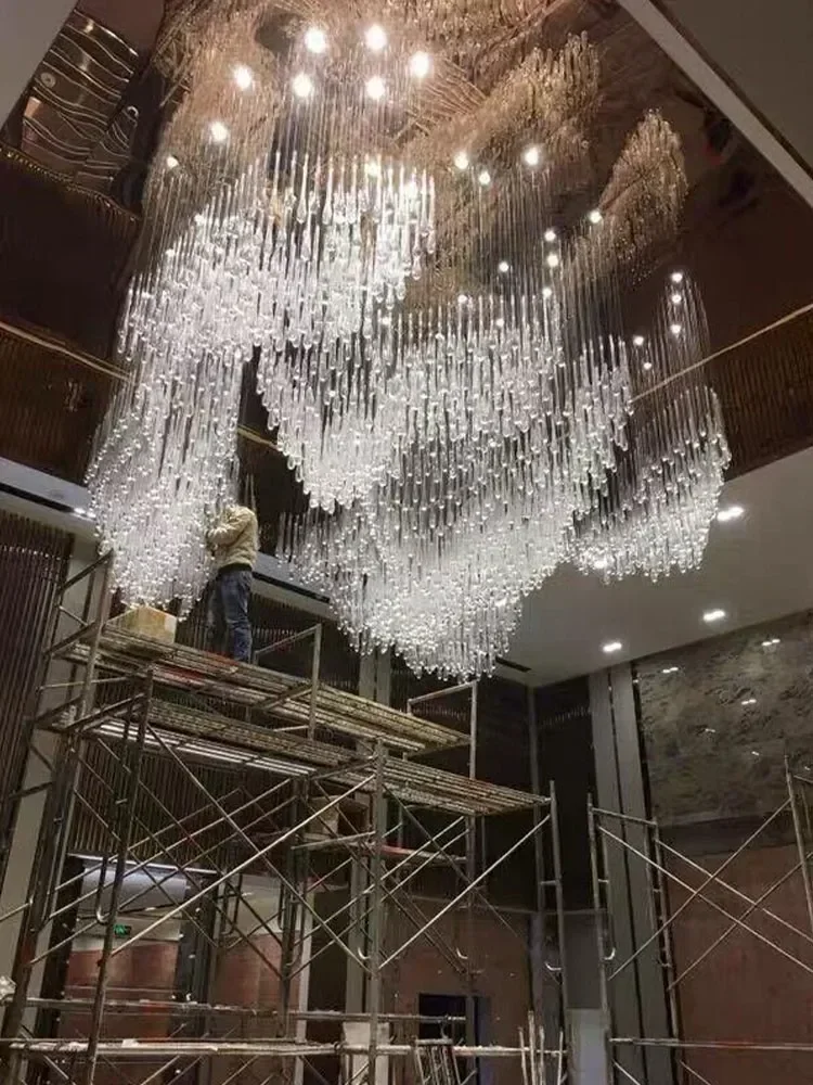 Creative LED Chandelier for Hotel Living Room Stairs Luxurious Large Ceiling Pendent Lamp Nordic Style Raindrop Long Chandeliers