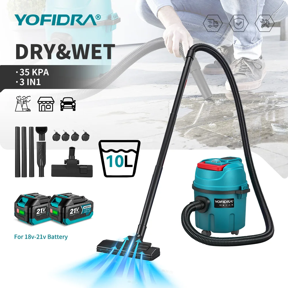 YOFIDRA 35kPa 3-in-1 Elektrischer Nass- und Trockensauger Kabelloser Haus- und Autoreiniger mit 10L Tragbarem Tank für Makita-Akku