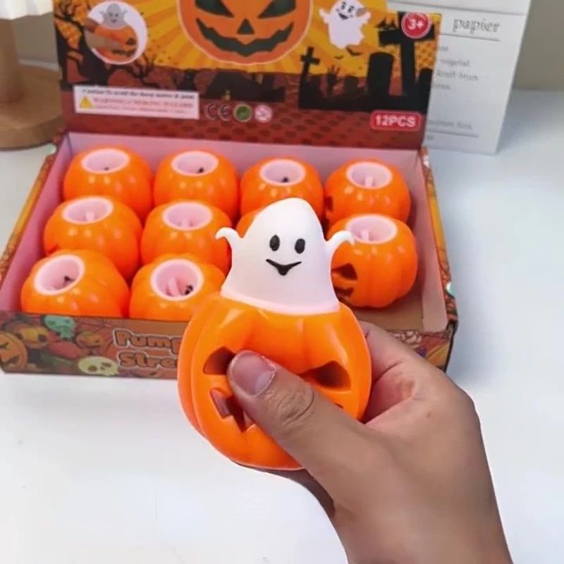 Halloween Funny Pumpkin Head Kawaii Cute Squeeze Fun Vent Ball Toy Pumpkin Ghost Decompression Children's Toy Gift